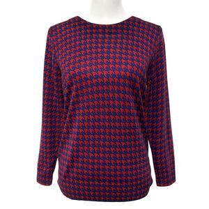 J.Crew Merino Wool Houndstooth Sweater Red Blue Tippi Women’s Size M F8262